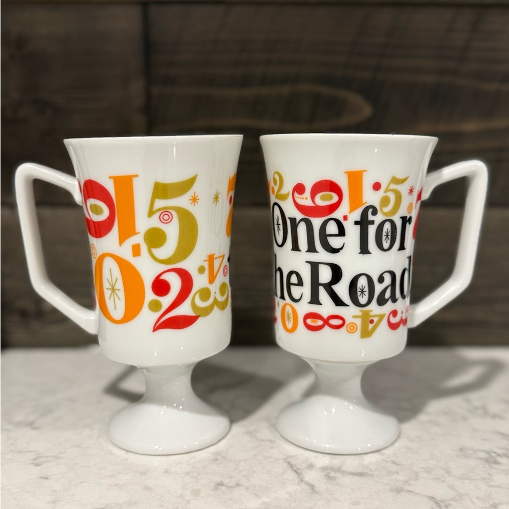 Pair Of Vintage Mid Century Modern One For The Road Coffee / Irish Coffee Mugs